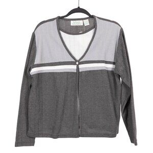 Vintage 90s Cardigan Sweater Set S Women Gray White Stripe Colleens Collectables